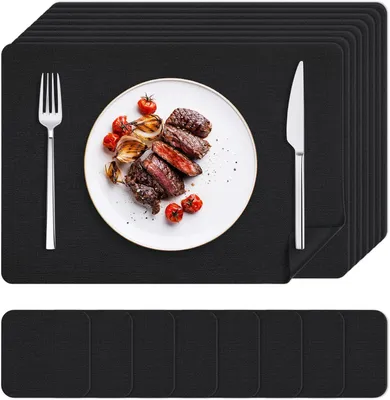 Produktbild von Abwaschbare Platzsets, 8er Set in Lederoptik mit Untersetzern, hitzebeständig und wasserdicht, 43×30 cm, Schwarz