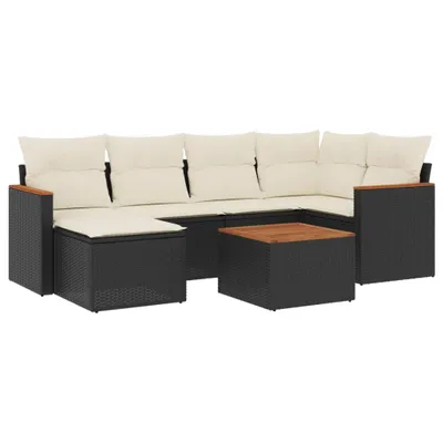 Image de vidaXL Ensemble de salon de jardin 7 pièces avec coussins noir poly rotin