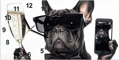 Produktbild von Wanduhr aus Glas mit Motiv Sonnenbrillenhund- 60 x 30 cm - inkl. Aufhängesystem