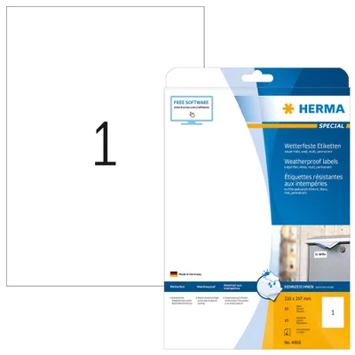 Produktbild von Inkjet-Etiketten A4 weiß 210x297 mm wetterfest Folie matt 10 St.