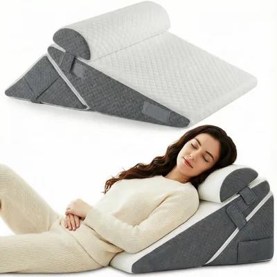 Produktbild von Höhenverstellbares orthopädisches Keilkissen (23/30 cm) zur postoperativen Unterstützung und Linderung von Reflux, Rückenkissen, Lesekissen für Bett und Sofa.