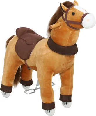 Image de Cheval d'équitation AIYAPLAY, cheval jouet à chevaucher avec selle à roulettes, cheval de 75 cm