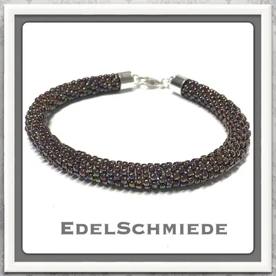 Produktbild von Edelschmiede925 Häkelarmband aus Glasperlen in braun 925 Silber
