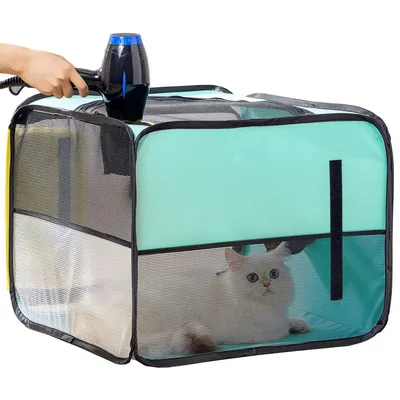 Produktbild von Faltbare Tier Trockenbox & Föhnbox für Hunde und Katzen – Haustier Trockenbox gegen Haarflug, 50 × 40 cm, Grün