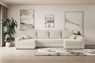 Produktbild von ALTDECOR Ecksofa mit Schlaffunktion und Bettkasten Corner Sofa Eckcouch Couch U-Form universal, links/rechts angeordnet Schlafcouch Ausziehbar Wohnlandschaft  ALESIA-U - 301x140x90cm Beige