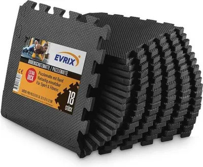 Productafbeelding van Vloerbeschermingsmat voor fitness - Extra dikke puzzelmat met 18 delen (31 x 31 cm) - Sportmat en onderlegmat voor veiligheid en comfort