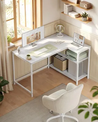Produktbild von VASAGLE Schreibtisch mit Stauraum, L-Form Computertisch, höhenverstellbare Ablage, Büro, 110 x 80 cm, weiß