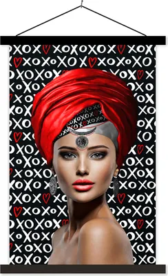 Produktbild von MuchoWow® Textilposter Frau - Muster - Rot 120x180 cm mit schwarzem Rahmen - Fotos