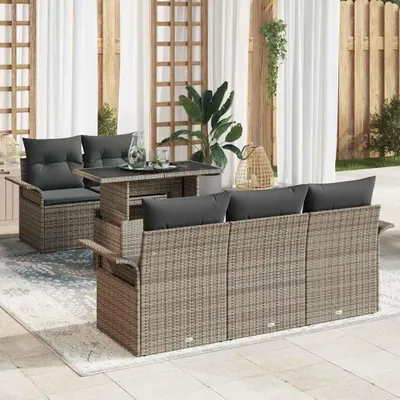 Immagine prodotto di Maison Exclusive - Set da giardino composto da 6 pezzi. Colore: grigio. Materiale: rattan sintetico