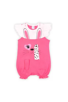 Produktbild von Kurzärmeliger Body - Größe 80, Alter 10-12 Monate - Rose - 100 % Baumwolle - mit 3D - Ohren und Ärmeln mit Rüschen - Kurzarm Baby-Body