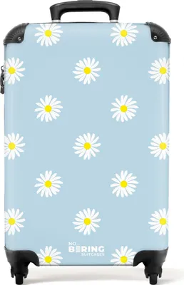 Produktbild von NoBoringSuitcases.com® Koffer Handgepäck Trolley Rollkoffer Kleine Reisekoffer mit 4 Rollen - Pastellblau mit Gänseblümchen - Cabin Size < 55x40x23 cm & 55x40x20 cm - Fotokoffer - Kabinenkoffer - BoardgepäckHandgepäck Koffer 55x35x20 cm, 36L,