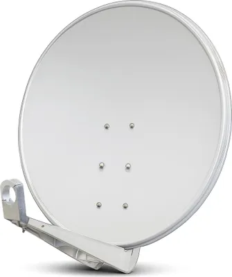 A satellite dish is shown against a white background.