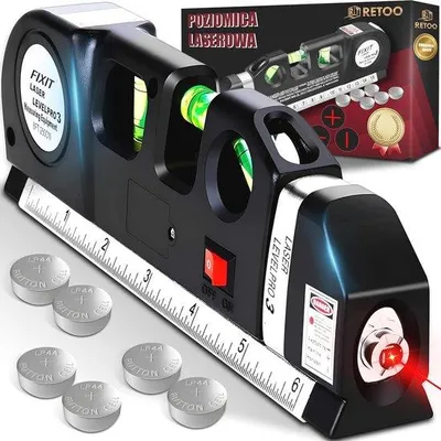 Obrázek produktu pro Malá laserová vodováha s křížovým laserem, ocelovým svinovací metrem o délce 16 cm, 250 cm, kabelová vodováha, černá