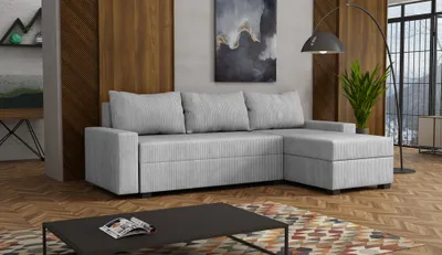 Produktbild von Ecksofa Schlafsofa Sofa AGNETA LUX Stoff Lincoln Hellgrau Ottomane Rechts