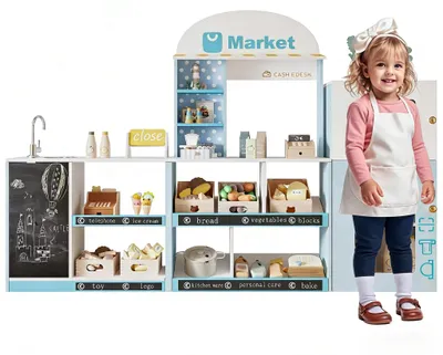 Zdjęcie produktu dla Kuchnia dla dzieci – kuchnia do zabawy – z dozownikiem kostek lodu i kuchenką mikrofalową – drewniana – bez baterii – od 3 lat