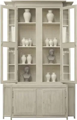 Produktbild von Casa Padrino Luxus Landhausstil Vitrine Grau 180 x 45 x H. 270 cm - Handgefertigter Vitrinenschrank - Massivholz Küchenschrank - Landhausstil Möbel