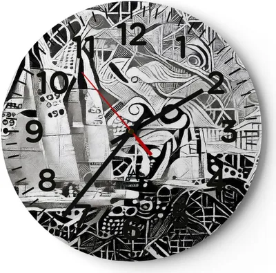 Produktbild von Wanduhr - Rund - Glasuhr - Abstraktion modern - 30x30cm - Schleichendes Uhrwerk - Lautlos - zum Aufhängen bereit - Dekoration Modern - Wanddekoration aus Glas - C4AR30x30-3479