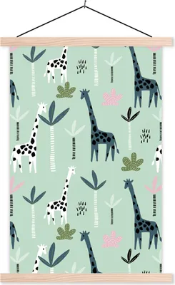 Produktbild von MuchoWow® Textilposter Giraffe - Baum - Grün 120x180 cm mit holzfarbenen Rahmen - Textil-Plakat