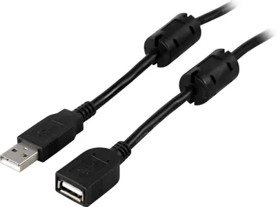 Produktbild von Deltaco USB2-12FS, 2 m, USB A, USB A, USB 2.0, Stecker/Buchse, Schwarz