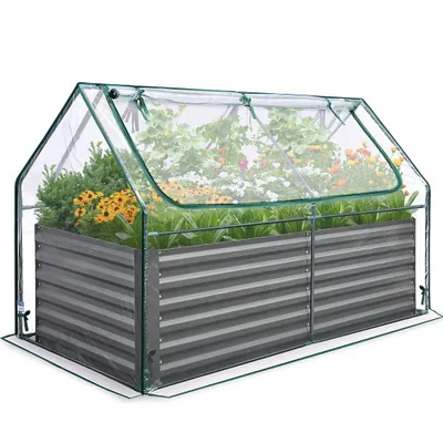 Produktbild von Quictent Hochbeet mit Abdeckung, Pflanzkasten-Set für den Außenbereich, Gewächshaus mit 2 große Fenster, 180 x 90 x 56 cm, Transparent