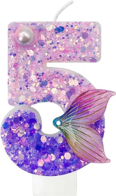 Productafbeelding van Verjaardagskaarsen cijfers 5, zeemeerminkaarsdecoratie, glinsterende paillettentaartdecoratie, voor meisjes en kinderen