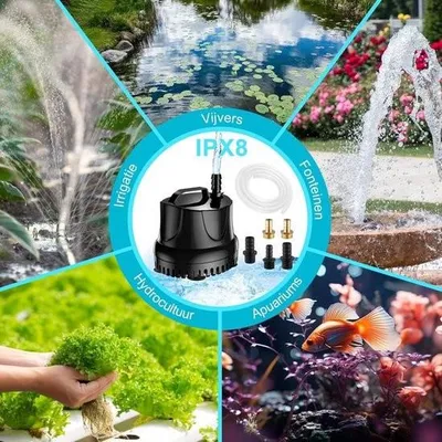Immagine prodotto di Mini pompa sommersa 25 W 1500 l/h – per fontane, piscine, laghetti da giardino, acquari e vasche per pesci – nera