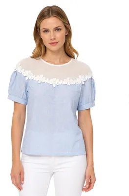 Image de Chemisier pour femme, style glamour, à rayures et avec des broderies, taille S