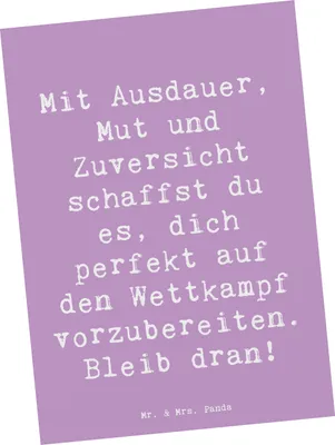 Produktbild von Mr. & Mrs. Panda Postkarte Spruch Wettkampfvorbereitung meistern - Lavendeltraum - Geschenk, Grußkarte, Ziele erreichen, Zuversicht, Mut, Inspiration, Selbstvertrauen