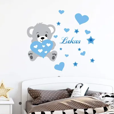 Productafbeelding van Personaliseerbare naamstickers | Beerstickers | Wanddecoratie voor kinderkamer | 2 vellen
