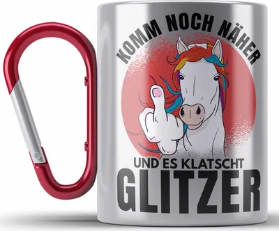 Produktbild von Trendation - Komm Noch Näher Und Es Klatscht Glitzer Edelstahl Tasse Karabiner Geschenk Kollegen Sarkastischer Spruch Geschenk (Rot)