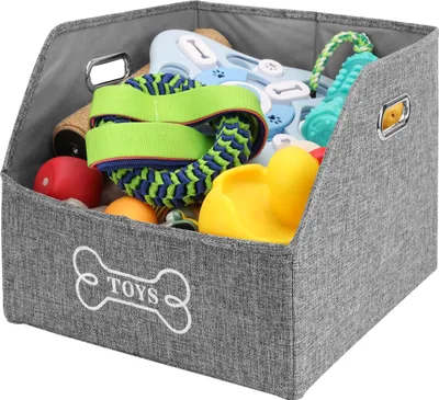 Image de Boîte de rangement pliable pour jouets de chien – Organiseur avec poignées – pour jouets et vêtements de chien – Boîte pour accessoires de chien – Panier de rangement
