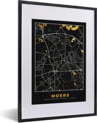 Produktbild von MuchoWow® Gerahmtes Poster Moers - Karte - Stadtplan - Gold - Deutschland 30x40 cm - Poster mit Schwarzem Bilderrahmen Wandposter Rahmen Foto Bilder - Wandposter Schlafzimmer