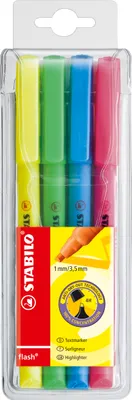 Produktbild von Textmarker - STABILO flash - 4er Pack - gelb, grün, blau, pink