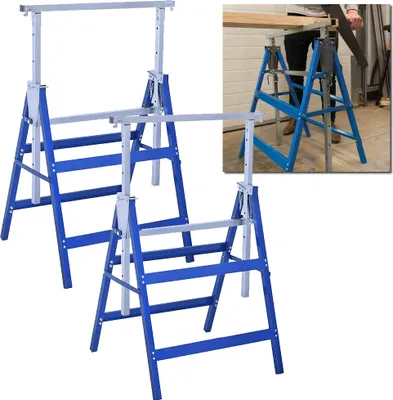 Produktbild von LARS360 Teleskop Gerüste 80-130cm Höhenverstellbar Stützen Böcke 2er Set, Klappbock Set mit Metall-Rahmen, Arbeitsböcke Stabil & Belastbarkeit bis 200KG, Untergestell für Werkbank, Klappbar und Platzsparend
