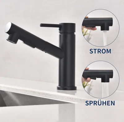 Produktbild von Wasserhahn Küche HOMELIVE 360°Schwenkbar Armatur Küche mit Brause Zwei Wasserstrahlarten Mischbatterie Küche Schwarz Spülarmaturen Küche Einhebel