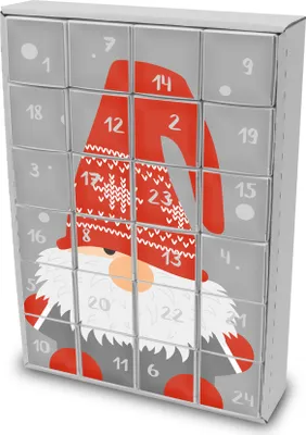 Produktbild von itenga SET Adventskalender zum Füllen Würfel 6,5cm (außen weiß) + Sticker Z59 Riesenwichtel + Würfel weiß