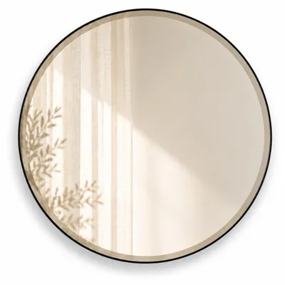 Produktbild von Indore Home - Runder Wandspiegel Schwarz - Spiegel mit Facettenrand - 60 cm