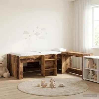 Imagen del producto de Maison Exclusive: Cama alta con escritorio para niños, 2 unidades, madera reciclada
