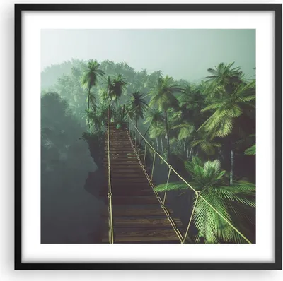 Produktbild von Gerahmtes Poster - Schwarzer Rahmen - Dschungel Palme Brücke - 50x50 cm - Wand Bild - Wanddeko - Wandbilder - Kunstposter - Wandposter - Bilderrahmen - Bilder - Kunstdruck - Wandbild - P2BAC50x50-3674