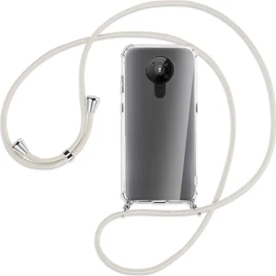 Produktbild von Handykette Backcover-Schutzhülle mit Band (Metall silberfarben) für Nokia 5.3 - broken white