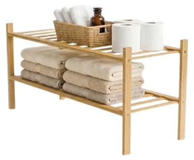 Immagine prodotto di Scarpiera in bambù, con 2 ripiani, dimensioni 70 x 27 x 40 cm, ideale per l'ingresso o il bagno