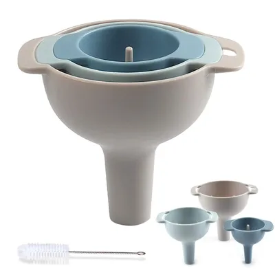 Produktbild von Küchentrichter, 4-in-1-Multifunktionstrichter-Set, 3-teiliges Set mit Griff und abnehmbarem Sieb, mit Kunststoff gefüllte Trichter, spülmaschinenfest