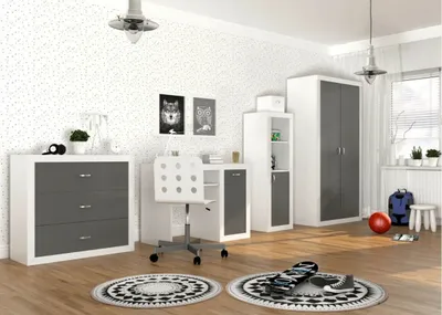 Produktbild von Jugendzimmer Kinderzimmer komplett Kommode Schreibtisch Schrank Regal FILIP weiß-grau