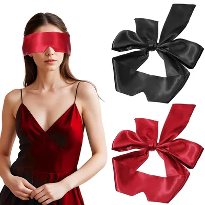 Produktbild von Set mit 2 Satin-Augenmasken, weiche Schlafmaske, 148 cm, Verdunkelungs-Augenschutz für Frauen, Männer, Paare, Reise-Augenmaske für Nachtruhe, Reisen und Nickerchen.