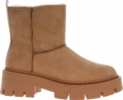 A single brown boot with a thick sole is shown against a white background.