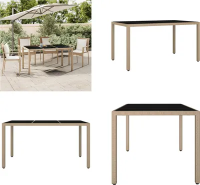 Produktbild von vidaXL Gartentisch mit Glasplatte Beige Poly Rattan & Hartglas - Gartentisch Mit Glasplatte - Gartentische Mit Glasplatten - Gartenmöbel - Esstisch