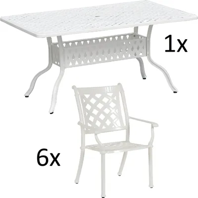 Produktbild von Inko 7-teilige Sitzgruppe Alu-Guss weiß Tisch 150x97x74 cm cm mit 6 Sesseln