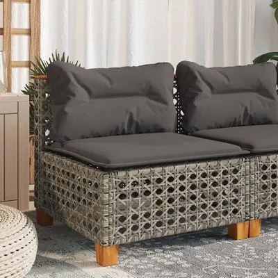 Image de vidaXL vidaXL - Banc de jardin - sans - accoudoirs - avec - coussins - poly - rotin - gris