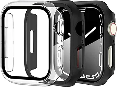 Image de 2 boîtiers de montre compatibles avec l'Apple Watch Series 7, modèle 41 mm, couleur noire et transparente