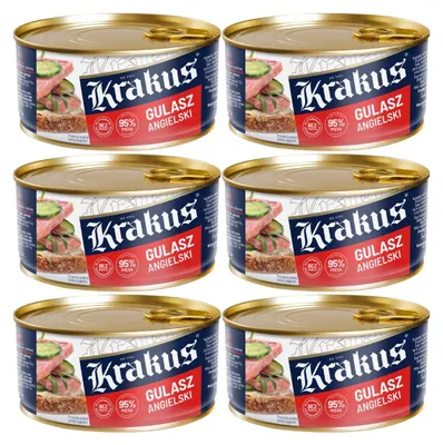 Produktbild von Krakus Englisches Gulasch Fleischkonserve 6x 300g - 95% Schweinefleisch
